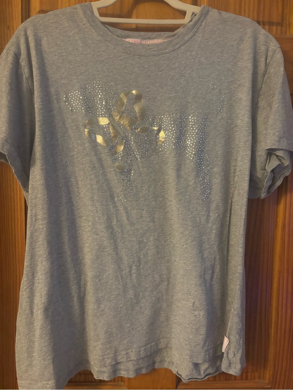 LoveShackFancy Gray Short-Sleeve Tee with Gold Foil Accent